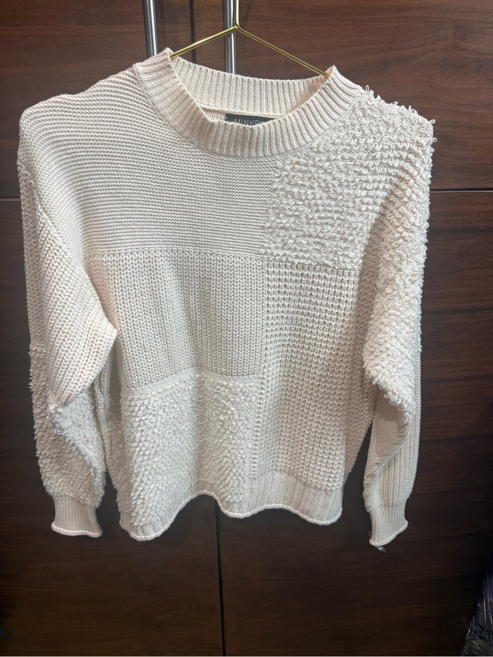 MINKPINK Cream Patchwork Textured Crewneck Sweater size XS